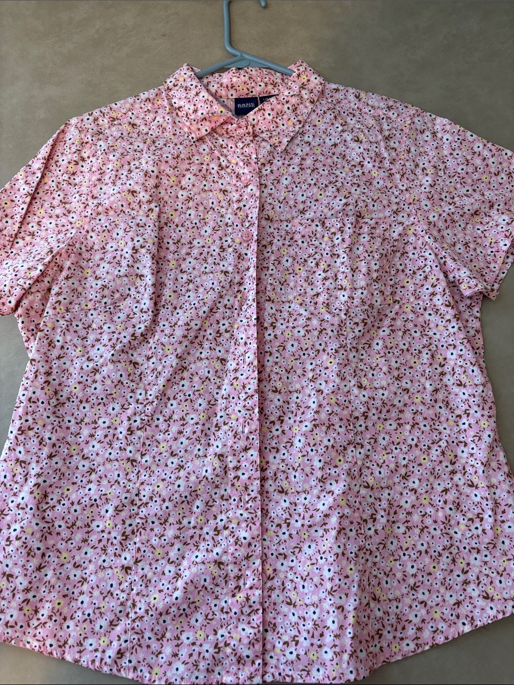 Basic Editions Pink Floral Short-Sleeve Button-Down Shirt